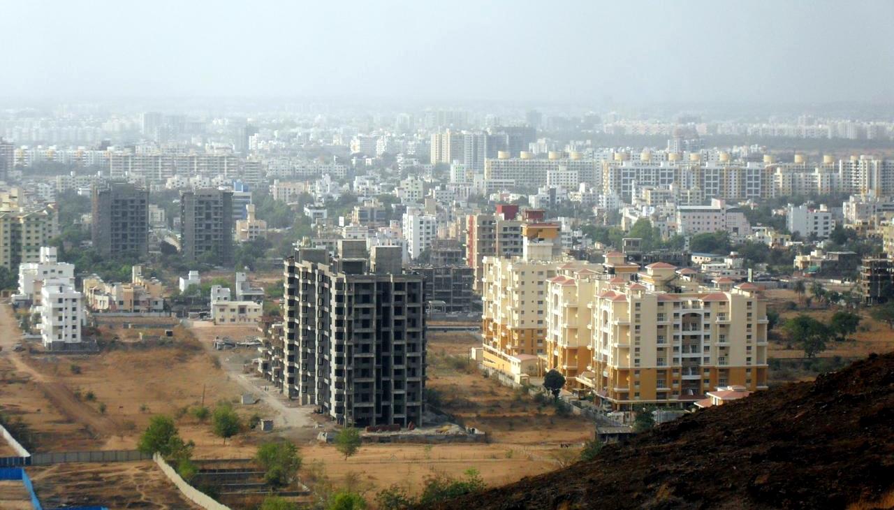 Apartment towers of Baner seen from the hills of the biodiversity park